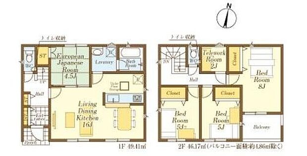【4LDK+S】☆テレワークルーム付き☆
２階には２帖の広さのテレワークルームを設けました！窓付きで気持ちの良い空間です。スタディコーナーやファミリークロークとしても活用できそうです♪
