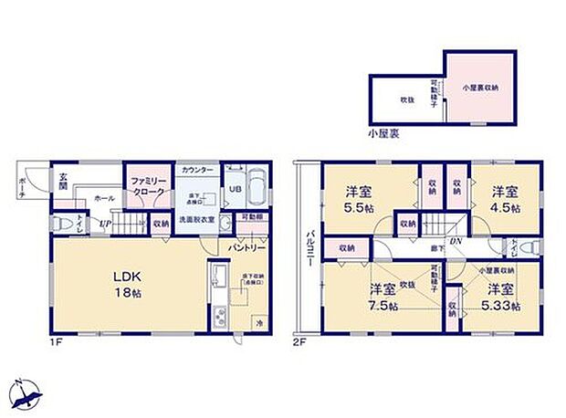 【4LDK】☆角地のお住まい☆
南西×北西道路に囲まれた角地。建物は開口部を多く設けていますので、陽射しをたっぷり取り込めます。南向きのLDKは大きな窓に面していて気持ちよい空間です♪