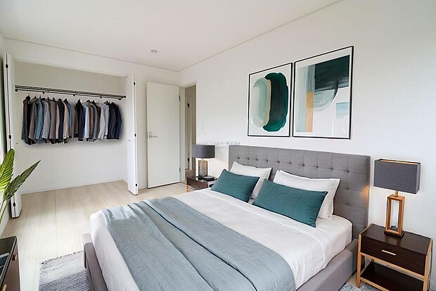 【洋室】日当りの良さは写真でも充分に伝わるかと思いますが、開放感のある周囲にめぐまれたおかげで、風通しもとても良くなっております。※家具をCGで加工しています。家具付き販売ではございません。