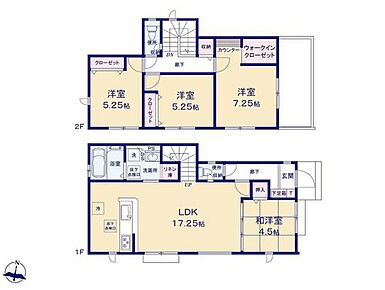☆収納豊富なお住まい☆
２階の主寝室となる７．２５帖洋室は大容量のWIC付き！タンス不要でお部屋をすっきりお使いいただけます♪何かと物が多くなりがちな洗面室にもリネン庫を設置しました！ 