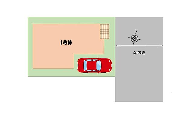 【全体区画図】敷地を有効活用できる綺麗な整形地です。前面道路は広めの６ｍで開放感があります。周辺は第一種低層住居専用地域で落ち着いた住宅街です。