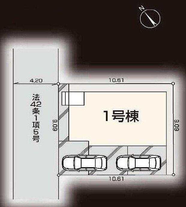 【全体区画図】敷地９６平米超、きれいな整形地で敷地を有効活用できます。カースペース２台分！周辺は第一種低層住居専用地域で落ち着いた住環境です。