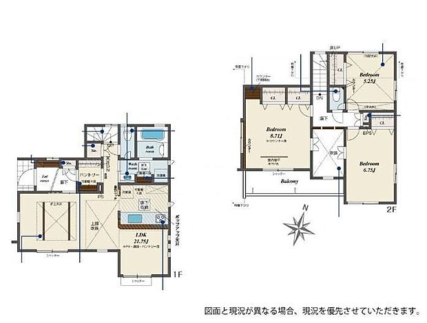 【3LDK】☆ゆったりLDK☆ワンフロアタイプのLDKはひろびろ２１．７５帖！上部が吹き抜けとなっていますので、光が差し込む明るく居心地の良い空間です。折上天井がアクセントになったおしゃれな空間です。