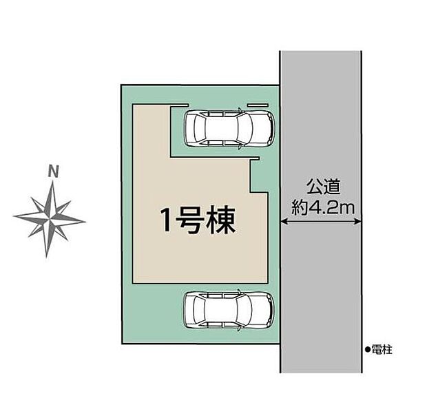 【全体区画図】間口が広めの整形地です！カースペース２台分♪うち１台はビルトインガレージです。周辺は第一種低層住居専用地域で落ち着いた住宅街です♪
