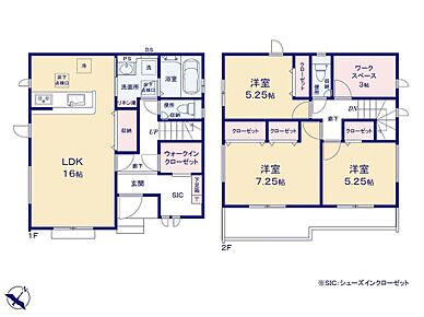 ☆収納豊富な間取り☆
玄関にはベビーカーなどを収納できる大容量ＳＩＣを設置。玄関横のＷＩＣにはお出かけに必要な上着やカバンをひとまとめに収納できますね！玄関からも廊下からも出入りできる２ＷＡＹ仕様！ 