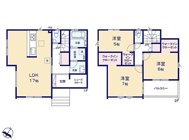 【3LDK】☆全個室にWIC付き☆２階の個室はウォークインクローゼット完備！タンスを置かずに済むので、空間を有効活用できます。お掃除がしやすいメリットも♪