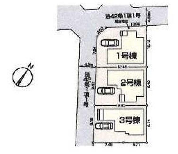 【全体区画図】全棟敷地36坪超!綺麗な整形地で敷地を有効活用できます。第一種低層住居専用地域で周辺は落ち着いた住宅街です。