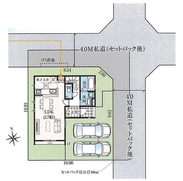 【全体区画図】開放感のある角地です♪カースペースは嬉しい並列2台分です。