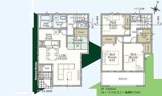 【3LDK+S】☆18.25帖LDK☆ゆったりとした広さのLDKはご家族みなさまでくつろげそうです。3帖の畳コーナー付きでキッズコーナーやお昼寝コーナーに最適!2階テレワークルームはファミリークロークとしても◎