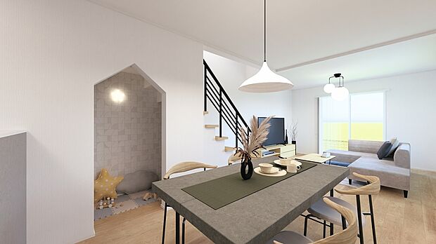 【(5号棟)完成予想図】階段の下はまるで秘密基地!星形の照明がポイントです☆