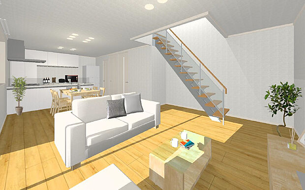 【モデルプラン】吹抜付リビング内階段で開放感あるＬＤＫのご提案が可能です。