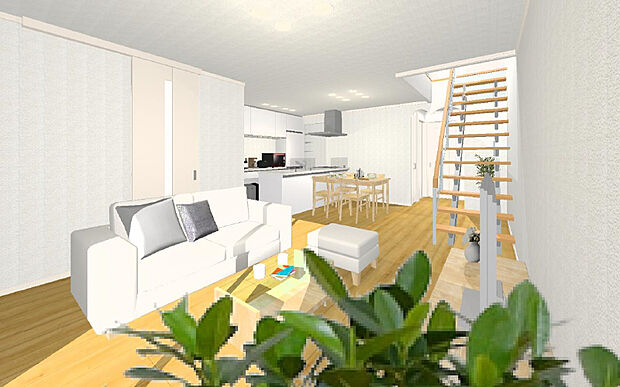 【モデルプラン】南面大開口から心地よい陽射を採りこむ設計です。