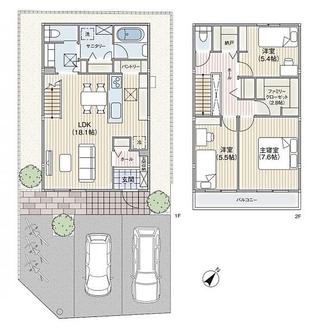 【参考】A号地モデルプラン3670万円［税込］※その他附帯工事（屋外給排水電気引込、地盤補強、外構など）730万円［税込］が必要となります。 ※家具・エアコン・車は費用に含みません。