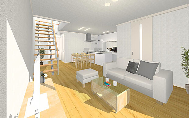 【モデルプラン】南面大開口から心地よい陽射を採りこむ設計です。