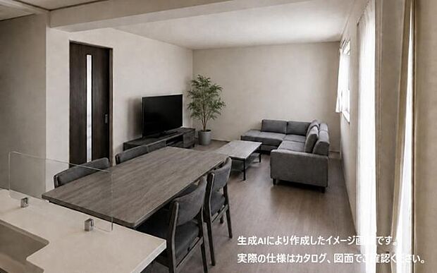 【【5号地】】洗練されたホテルライクなインテリアが魅力。休日はソファでゆったりと過ごせる寛ぎのリビング。