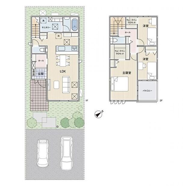 E区画参考プラン価格約3820万円［税込］※付帯工事費用（屋外給排水電気引込・地盤補強・外構工事、照明）約810万円［税込］が必要となります。※家具・エアコン・車は費用に含みません。