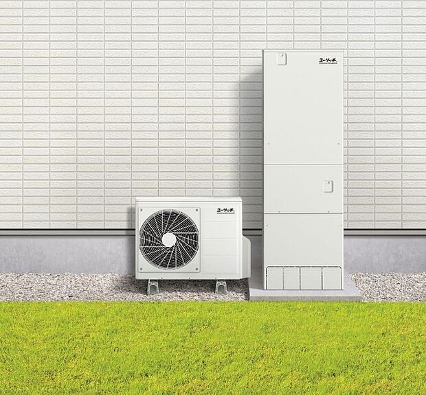 【エコキュート(Co2ヒートポンプ給湯器)】
コンプレッサーで大気の熱をくみ上げて給湯の
熱をつくるヒートポンプシステムを利用した
給湯器です。貯湯式で格安な深夜電力を有効
に利用できます。