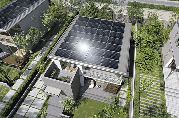 【太陽光発電システム】太陽の光を電気に変換、創エネで光熱費の削減に。
環境と家計にやさしい暮らし。　