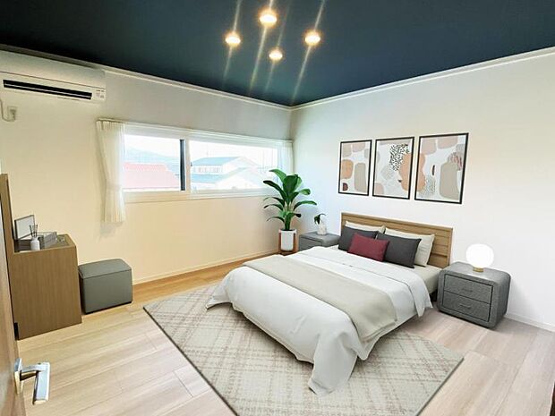 A棟主寝室※実際の写真と家具をCGで合成したものです。家具・家電・小物は配置例を示したもので販売価格には含まれません。