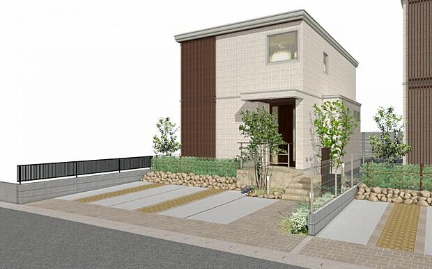 外観イメージB棟 ※掲載の完成予想CGパースは図面をもとに描き起こしたもので、実際の建物・外構・植栽等とは異なる場合があります。