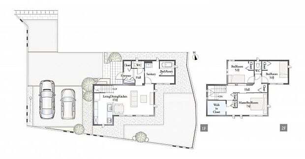 【3LDK】【登録抽選販売】 E棟間取図/記載の自動車は価格に含まれません。