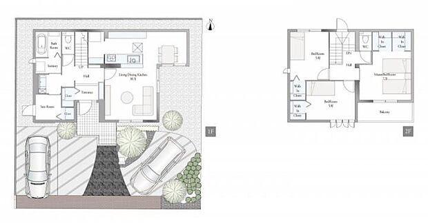 【3ＬＤＫ】E棟間取図／記載の自動車は価格に含まれません。