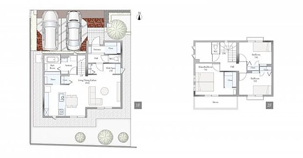 【3ＬＤＫ】F棟間取図／記載の自動車は価格に含まれません。