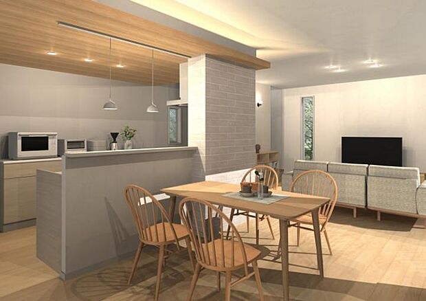 【B棟完成予想図】図面をもとに描き起こしたもので実際とは多少異なります。家具・家電・小物は配置例を示したもので販売価格には含まれません。