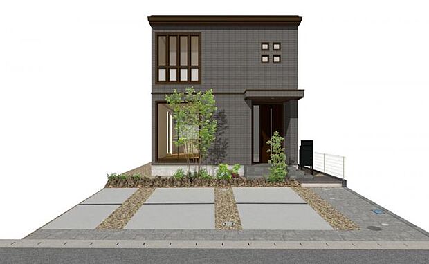 【B棟外観イメージ】※掲載の完成予想CGパースは図面をもとに描き起こしたもので、実際の建物・外構・植栽等とは異なる場合があります。