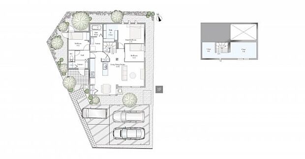 【3ＳＬＤＫ】B棟間取図/記載の自動車は価格に含まれません。