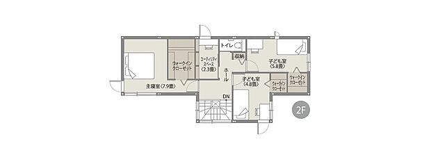 2階 ※間取りにある家具、調度品、植栽、自動車は価格に含まれません