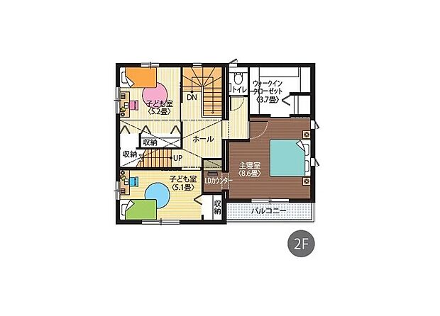 2階間取り図 主寝室に大容量WIC付きで収納充実!