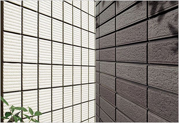 【タイル外壁】(1)塗り替えがずっと不要な外壁。
(2)存在感のある質感がいつまでも続く外壁材。
※(1)目地部材の交換は必要です。
※該当:1号地