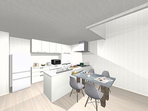 【内観イメージ図（LDK）】建物価格4330万円、建物面積97.84m2 / 建物価格は本プランでの参考価格となります。
※内観図に表示のある家具調度品植栽はイメージです。