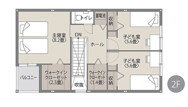 2階は全居室収納に加え、ウォークインクローゼットを2か所完備。衣類や荷物もたっぷり収納できる快適な空間です。