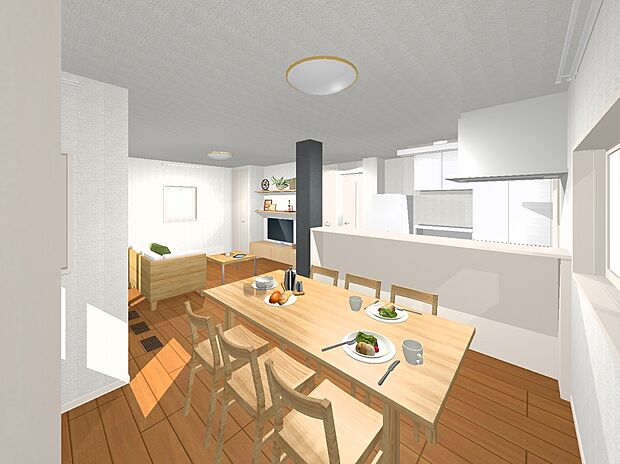 【推奨プラン（内観イメージパース図）】建物プラン例　LDK
建物価格　4059万円
建物面積　93.69m2
※掲載プランは一例です。プランはお客様が自由に決定できます。
※家具・調度品・車は販売価格に含まれません