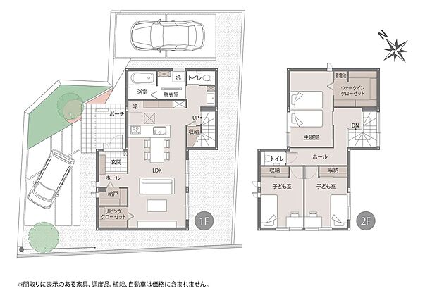 開放感のあるLDKを中心に、家事動線に配慮した機能的な1階と、ゆとりある個室を備えた2階で構成された間取り。収納スペースも充実しており、住まい全体をすっきり保てます。
