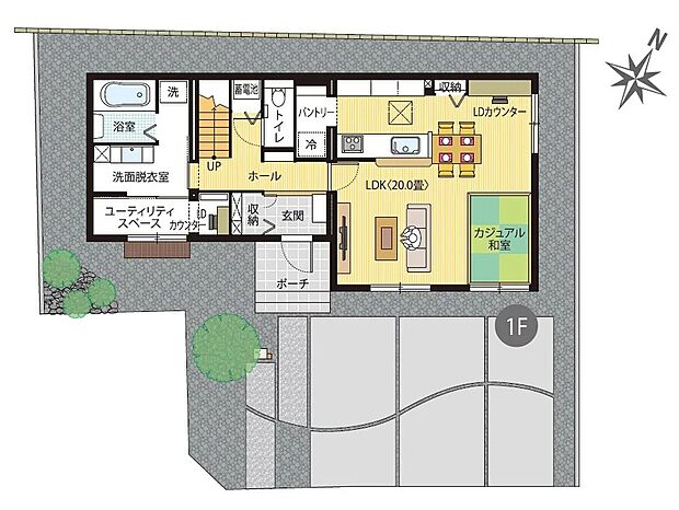 【3LDK＋WIC＋ユーティリティスペース】延床：114.61m2（34.66坪） 、1F：63.99m2（19.35坪） 、2F：50.62m2（15.31坪）