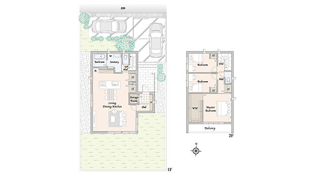 【3LDK＋WIC】主な設備：太陽光発電システム 6.36kW、蓄電池 12.0kWh

※掲載の間取り・外構・植栽等は図面を基に書き起こしたもので、実際と異なる場合があります。
※間取りに記載された家具類、自動車等は、一部を除き販売価格には含まれません。