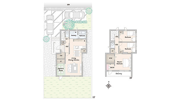 【4LDK＋WIC＋書斎】主な設備：太陽光発電システム 6.36kW、蓄電池 12.0kWh

※掲載の間取り・外構・植栽等は図面を基に書き起こしたもので、実際と異なる場合があります。
※間取りに記載された家具類、自動車等は、一部を除き販売価格には含まれません。