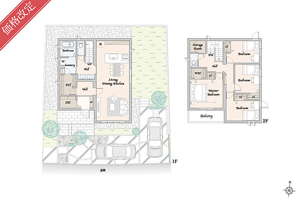 【4LDK+WIC】主な設備：太陽光発電システム 9.99kW、蓄電池 12.0kWh
※掲載の間取り・外構・植栽等は図面を基に書き起こしたもので、実際と異なる場合があります。※間取りに記載された家具類、自動車等は、一部を除き販売価格には含まれません。
