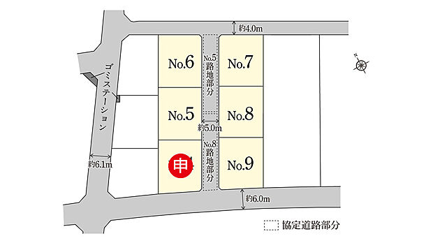 総面積311.80m2のうち115.00m2を協定道路として提供