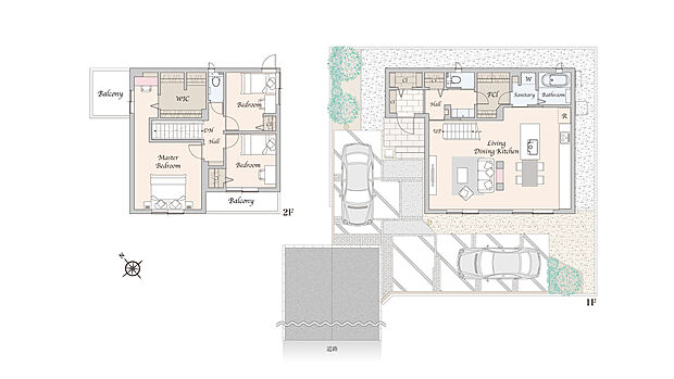 【3LDK＋ウォークインクローゼット】※総面積209.45m2のうち43.69m2を共有地として提供
※外構・植栽は実際と異なる場合があります。自動車、自転車は販売価格に含まれません。間取りに記載された家具類は一部を除き販売価格に含まれません。