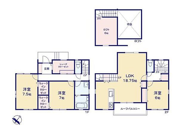 4780万円、3LDK、土地面積142.98m2、建物面積104.75m2 こちらの間取り図で、部屋の配置や動線をイメージできます。各部屋の広さやレイアウトを参考に、生活シーンを思い描いてください。