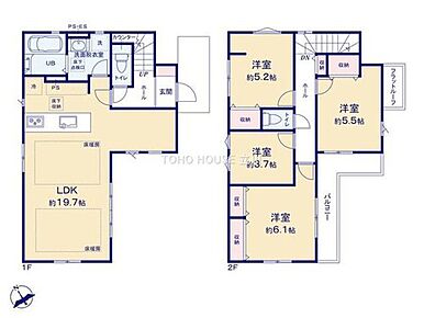 こちらの間取り図で、お部屋の配置や動線をイメージしていただけます。お部屋ごとの広さやレイアウトを参考に、生活のシーンを思い描いてみてください。 