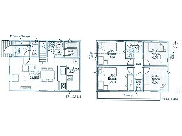 【4LDK】こちらの間取り図で、お部屋の配置や動線をイメージしていただけます。お部屋ごとの広さやレイアウトを参考に、生活のシーンを思い描いてみてください。