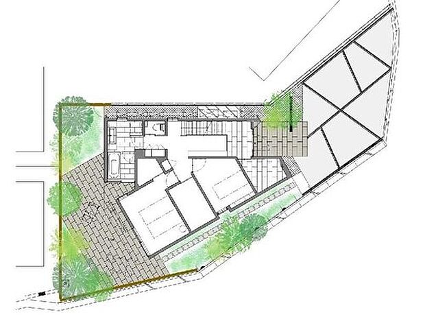 【庭】外構のフェンスの色やプライベートガーデンをタイルにする又は芝にするなど樹木はどの程度入れるなど外構図でご確認下さい。寝室や浴室は完全なプライべート空間となり、天井の無いもう一つのお部屋の様になります。