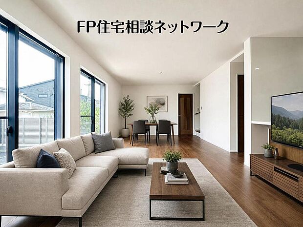 【リビング】家具の配置がしやすい広さを確保したこだわりの間取りです。(本画像はCGで作成しており、実際に現地に家具・家電はおかれておりません。また価格に家具・家電等は含まれておりません。)