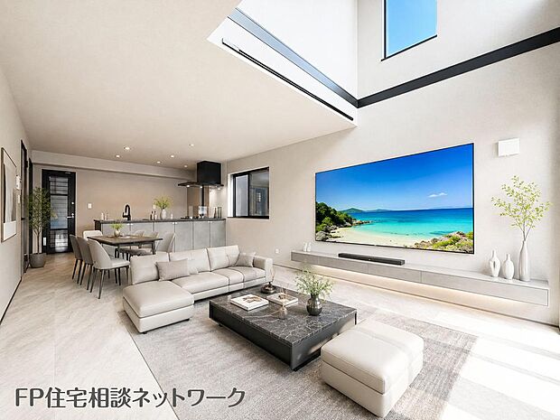 【リビング】家族と過ごす時間を大切にしたい方にぴったりのゆとりある住空間です♪(本画像はCGで作成しており、実際に現地に家具はおかれておりません。また価格に家具は含まれておりません。)