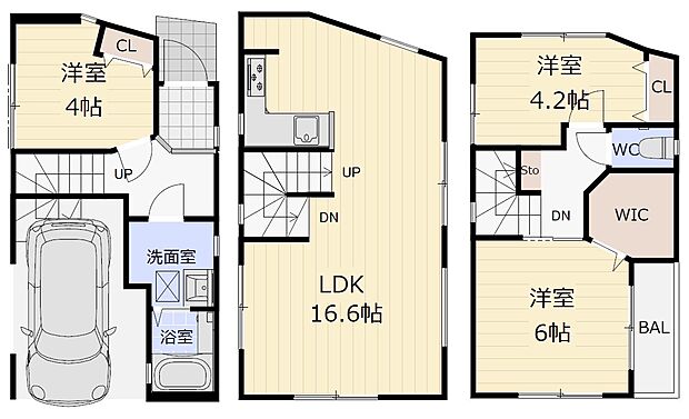 【3LDK】A号棟間取り（車庫面積10.22m2含む）